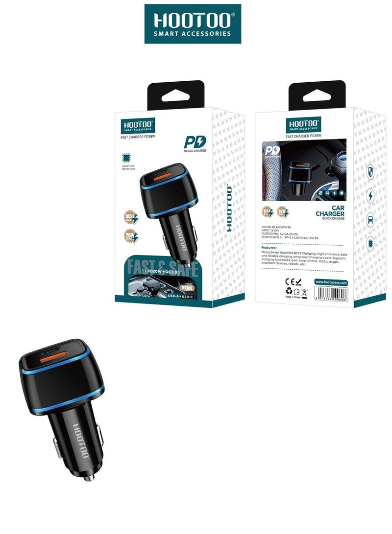 HooToo PD Fast Car Charger, 20W Charger. With PD & QC3.0 Fast Charging Car Charger, Equipped with a Chip to Protect Your Phone from Damage and Overcharging. - Image 2