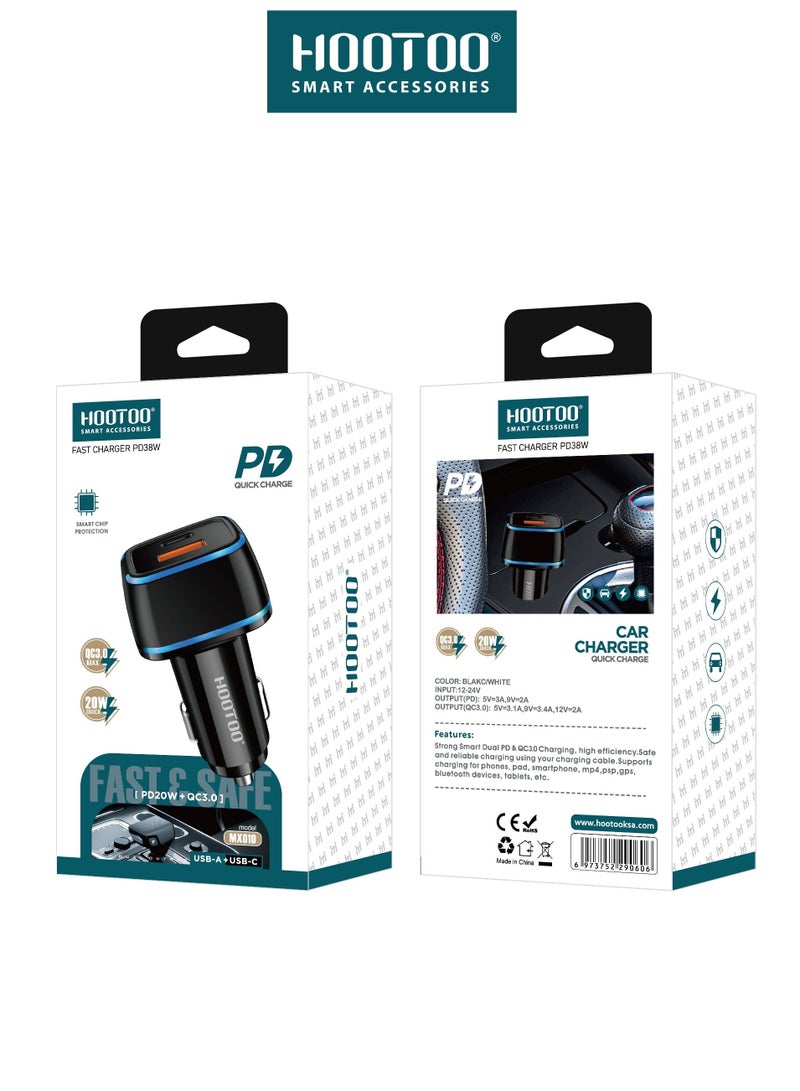 HooToo PD Fast Car Charger, 20W Charger. With PD & QC3.0 Fast Charging Car Charger, Equipped with a Chip to Protect Your Phone from Damage and Overcharging. - Image 3