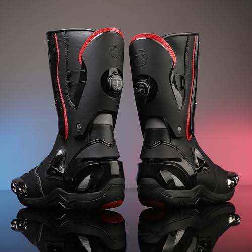 Zeozoom Motorcycle Riding Boots Motorcycle Leather Boots for Women and Men Protection Anti Slip Racing Sports (Black, Adult, Men, 8, Numeric, US Footwear Size System, Medium) - Image 4
