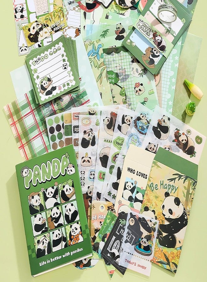 MGNLR Vintage Aesthetic Scrapbook Kit(346Pcs) Scrapbooking Supplies Kit with Bullet Junk Journal,Stationery,A6 Grid Notebook Journaling Gift for Girl (Panda) - Image 4
