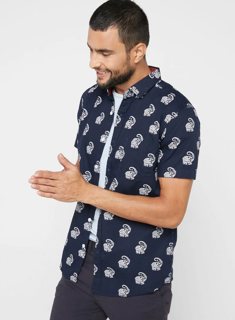 Seventy Five Elephant Print Short Sleeve Shirt