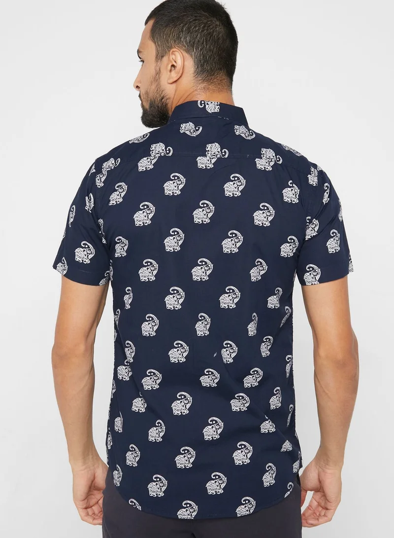 Seventy Five Elephant Print Short Sleeve Shirt