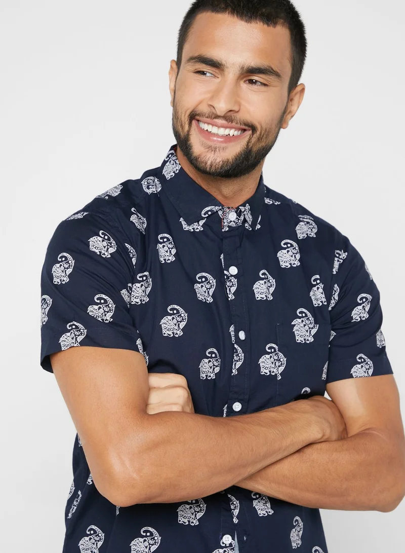 Seventy Five Elephant Print Short Sleeve Shirt