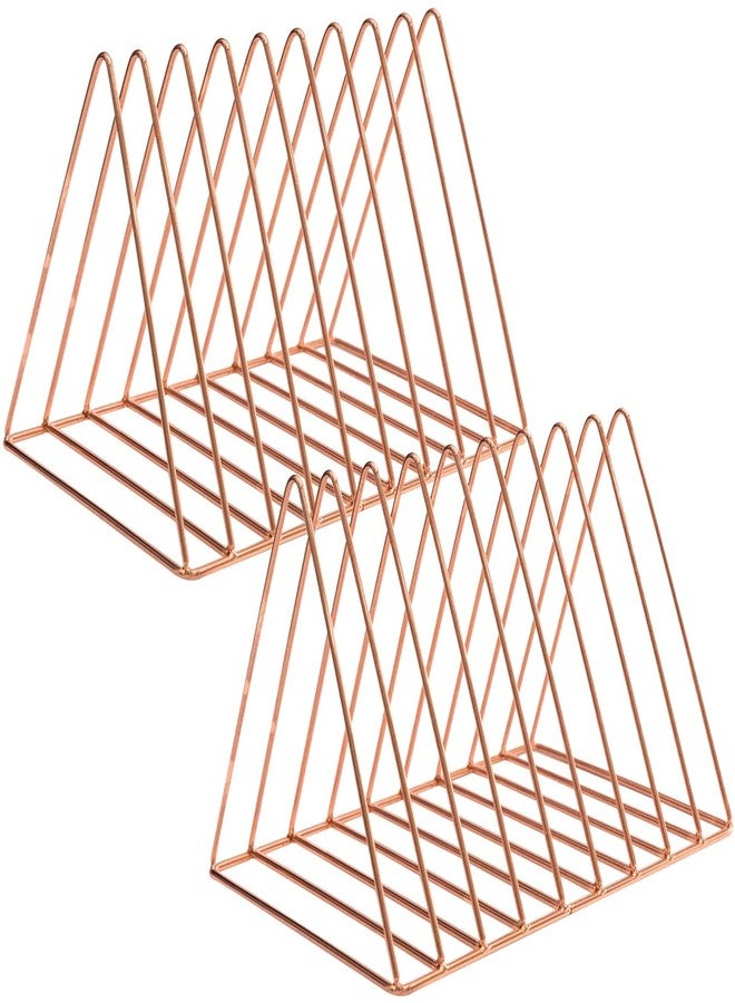 سوييي حامل مجلات سويي، عبوة من قطعتين، 9 فتحات، لون ذهبي وردي، منظم ملفات مكتبي، ديكور رف كتب مثلث الشكل، ديكور للمنزل والمكتب - Image 1