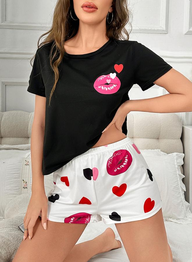 Take Two Black Lip Graphic Print T-Shirt and Shorts Set - Image 3