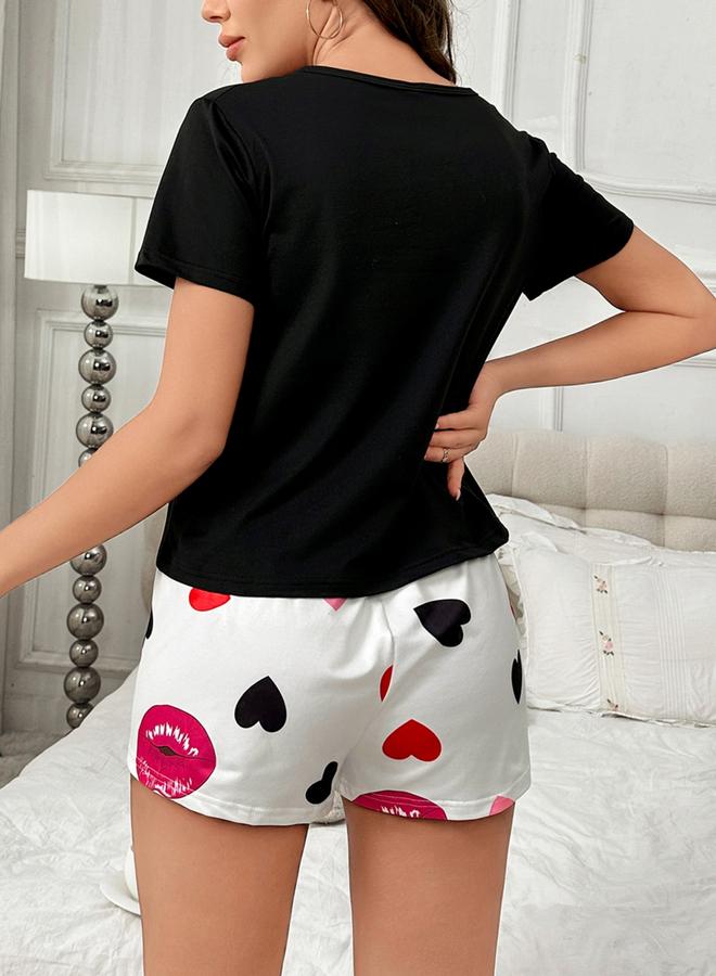 Take Two Black Lip Graphic Print T-Shirt and Shorts Set - Image 5