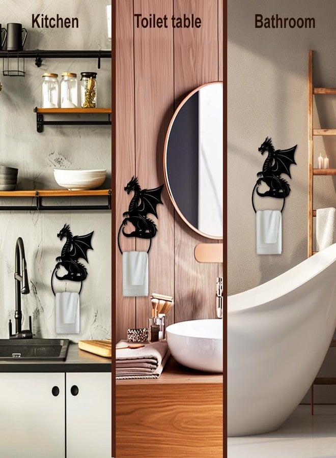 MAYJOYDIY Dragon Pattern Towel Ring Metal Hand Towel Holder Flying Dragon Side Towel Ring Wall Mounted Animal Hand Towel Holder Metal Round Towel Rack for Bathroom Home Hanging Accessories - Image 3
