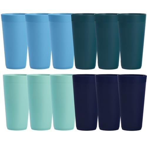 US Acrylic Newport 32 ounce Unbreakable Plastic Stackable IcedTea Tumblers in 4 Coastal Colors Set of 12 Drinking Cups Reusable BPAfree Made in the USA Toprack Dishwasher and Microwave Safe