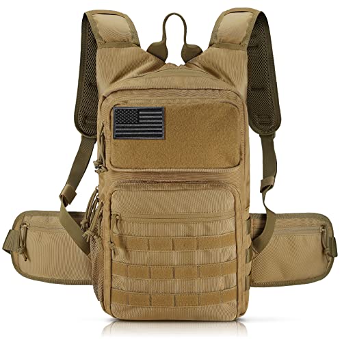 FRTKK Tactical Hydration Pack Backpack Military Molle Water Backpack for Hiking Running Cycling Climbing Hunting FishingNo Water Bladder Included Tan - Image 1
