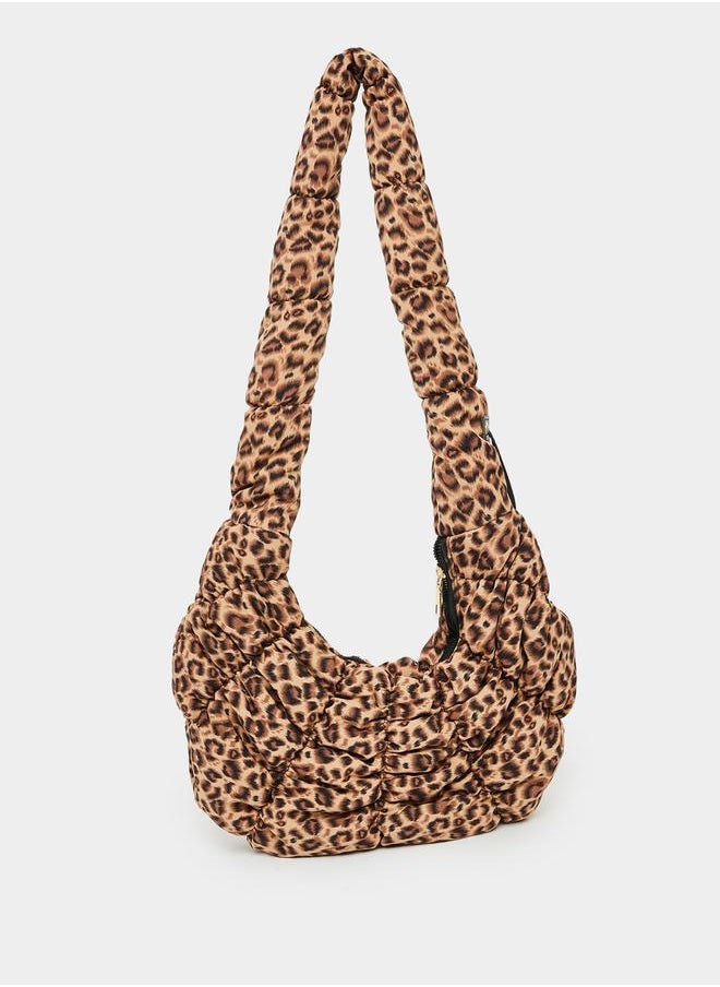 Styli Leopard Print Shoulder Bag with Zip Closure  - Image 3