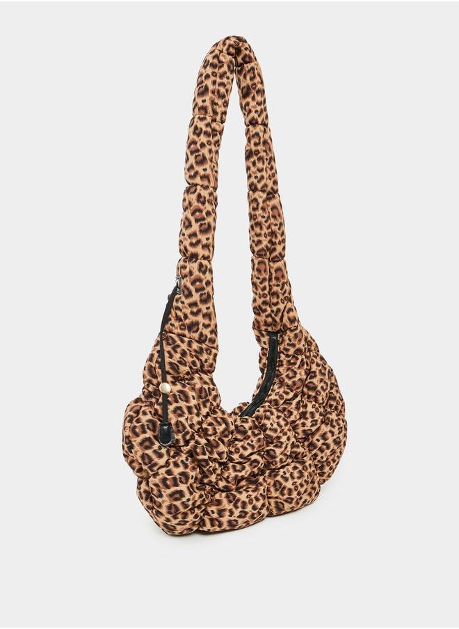 Styli Leopard Print Shoulder Bag with Zip Closure  - Image 1