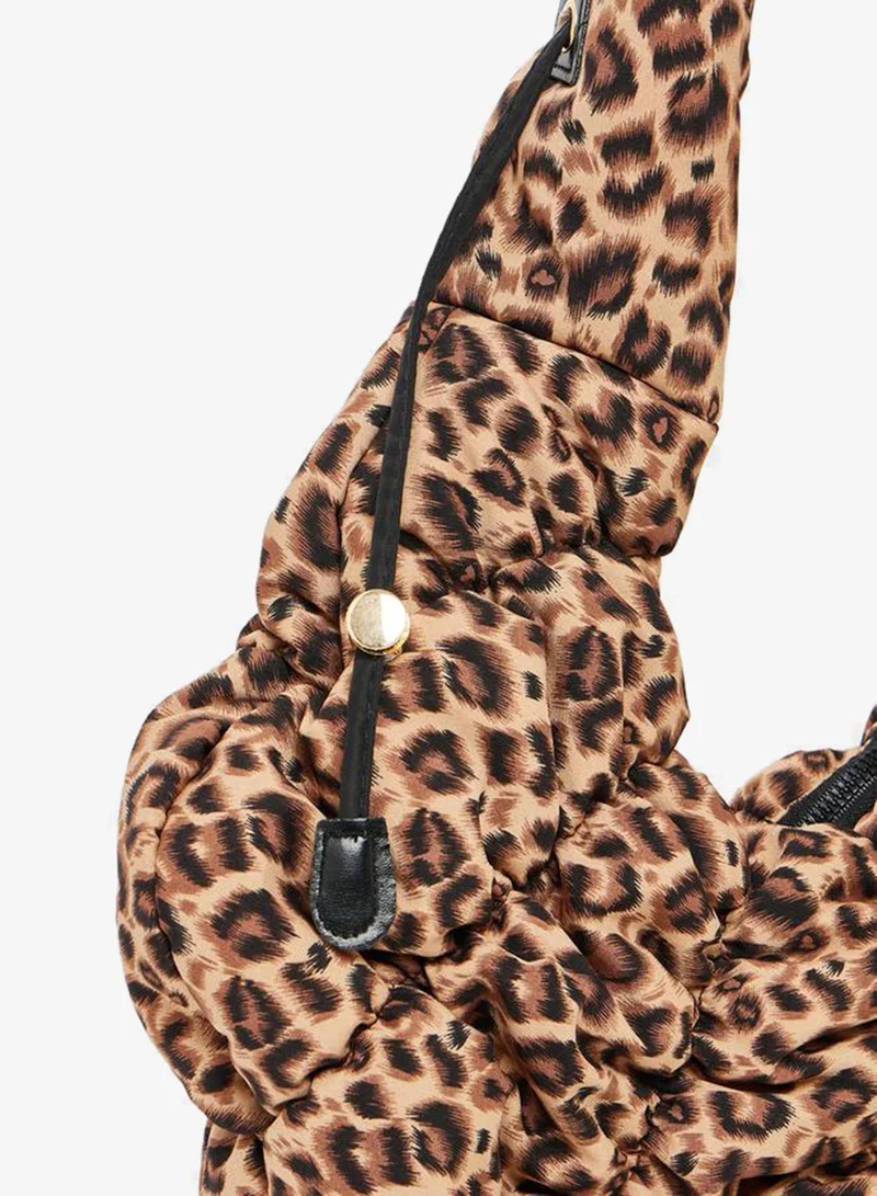 Styli Styli Leopard Print Shoulder Bag with Zip Closure