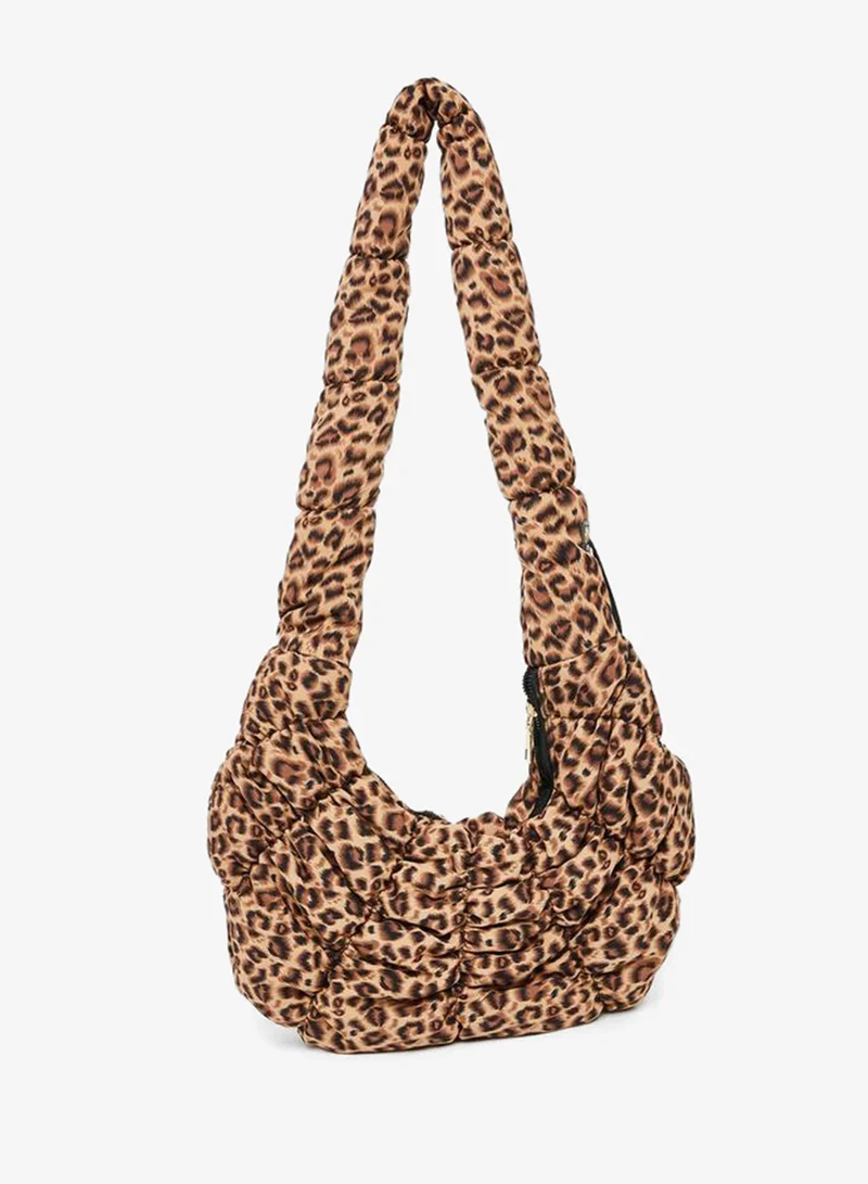 Styli Styli Leopard Print Shoulder Bag with Zip Closure