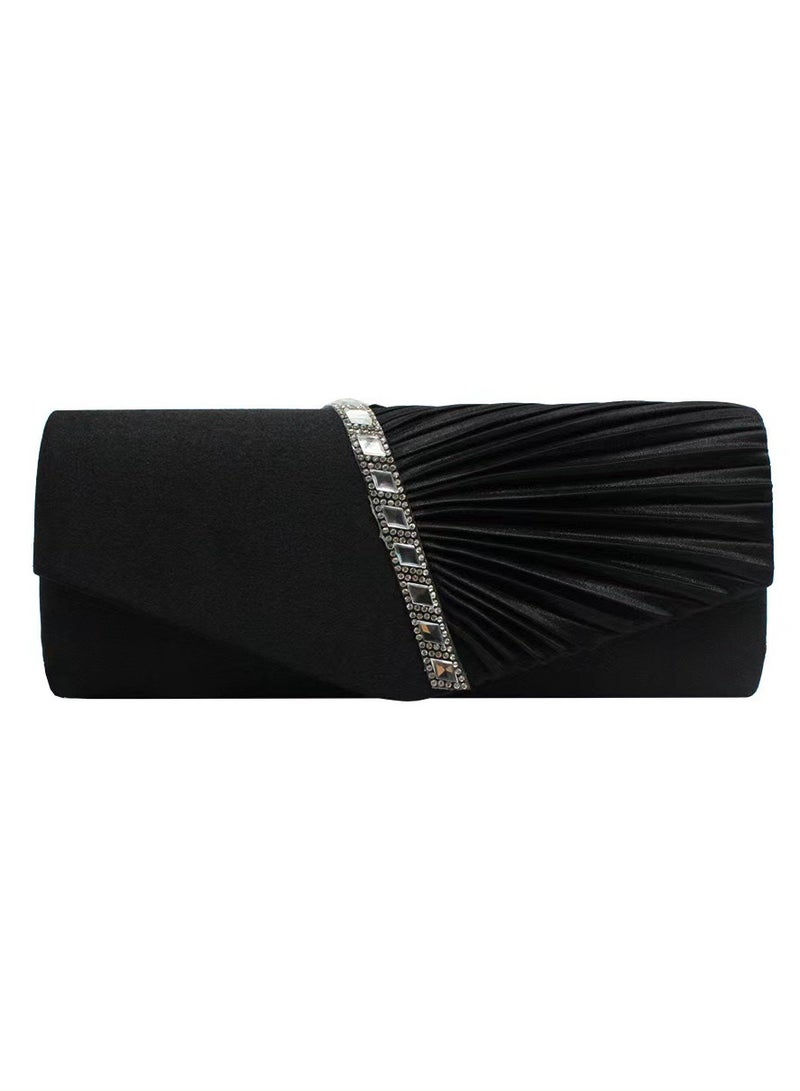 This elegant handbag comes with a metal shoulder strap. Its black soft texture is paired with shiny zircon, making it perfect for dinner parties and weddings  - Image 1