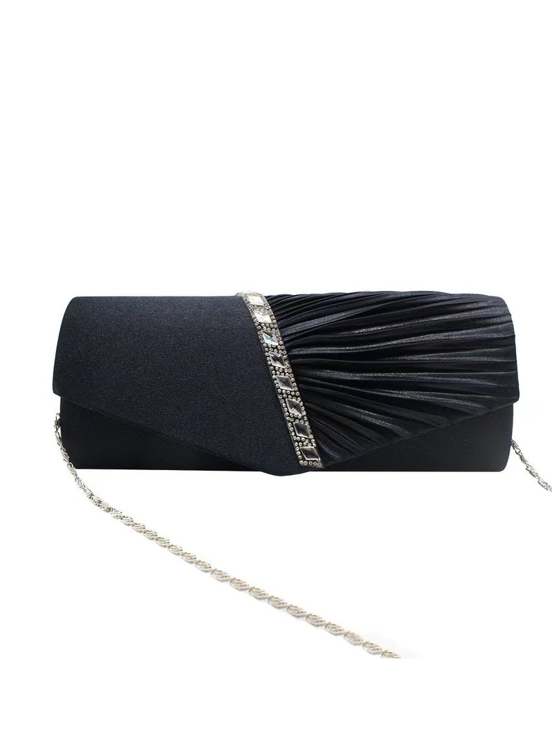 This elegant handbag comes with a metal shoulder strap. Its black soft texture is paired with shiny zircon, making it perfect for dinner parties and weddings  - Image 2