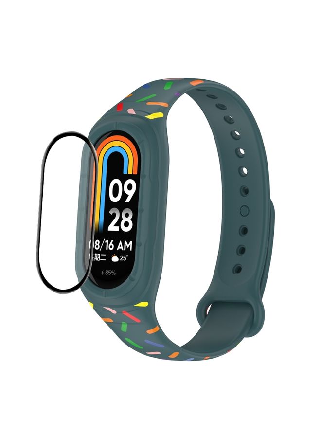 Replacement Strap For Xiaomi Mi Band 8 ENKAY Hat-Prince Full Coverage Screen Protector + Adjsutable Silicone Sport Loop Strap Watchband Green
