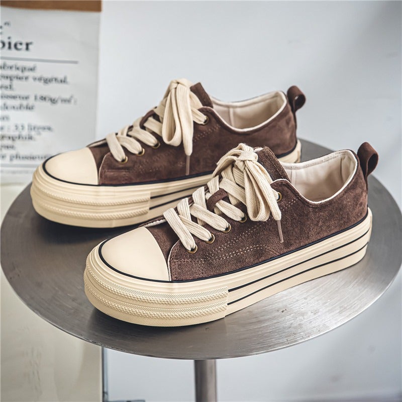 2023 Autumn New Chunky Sole Couple Sneakers, Unisex Canvas Shoes with Massage and Height-Boosting Features