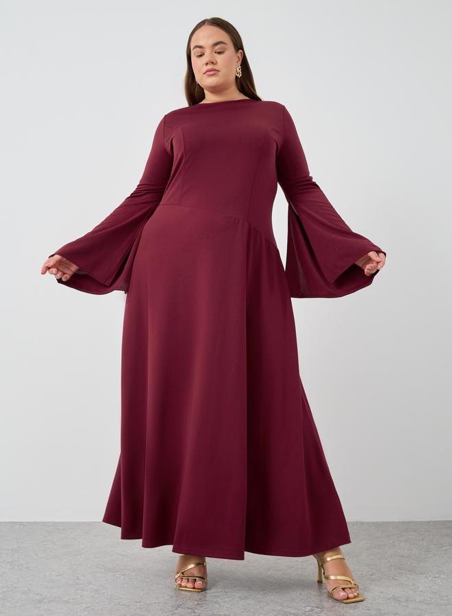 ستايلي فستان ماكسي طويل بأكمام طويلة سادة مقاس كبير ستايلي - Image 2