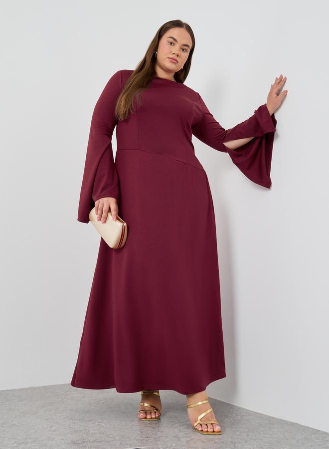 ستايلي فستان ماكسي طويل بأكمام طويلة سادة مقاس كبير ستايلي - Image 1