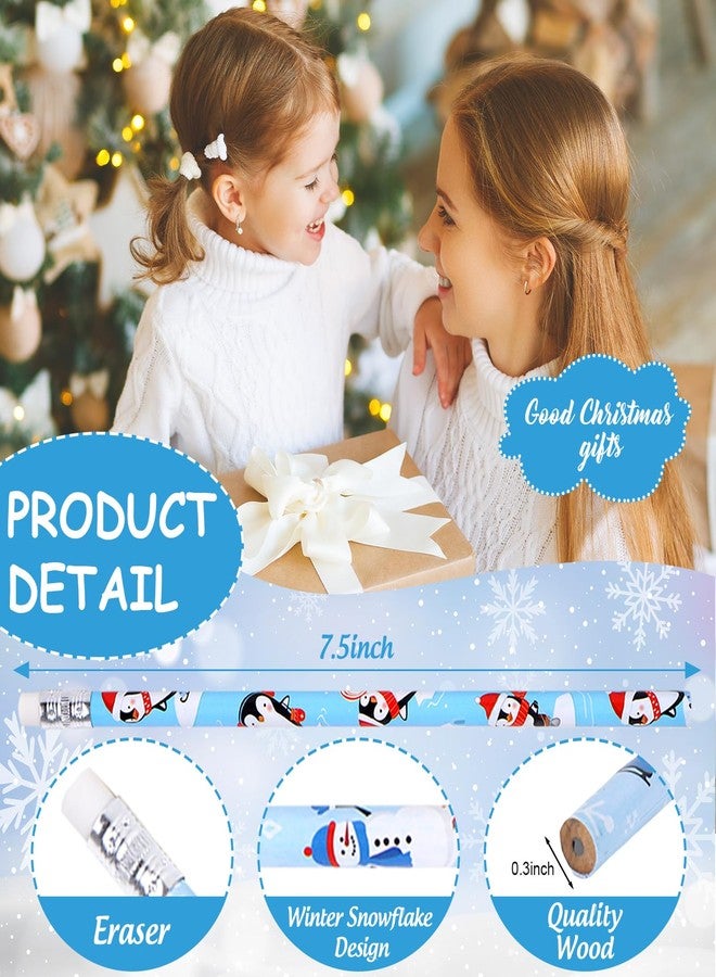 Whaline 100Pcs Winter Polar Animal Pencils with Erasers Writing Pencil Blue Snowman Snowflake Penguin Polar Bear Wood Pencil for Xmas Winter Stationery Party Favors - Image 2