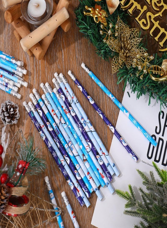Whaline 100Pcs Winter Polar Animal Pencils with Erasers Writing Pencil Blue Snowman Snowflake Penguin Polar Bear Wood Pencil for Xmas Winter Stationery Party Favors - Image 3