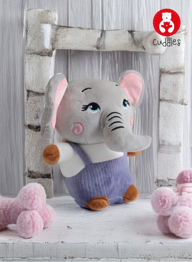 Cuddles Adorable Marshmallow Elephant With Dungree Plush Stuffed Animal Toy 20cm-Pink - Image 3