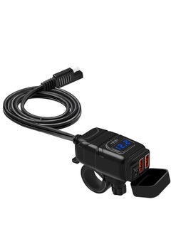 شاحن دراجة نارية SAE إلى محول USB للسيارة ثنائي سريع وفولتميتر 12 فولت مع مفتاح تشغيل/إيقاف تشغيل مستقل ومجموعة شحن فيوز 10 أمبير للهاتف GPS والكمبيوتر اللوحي