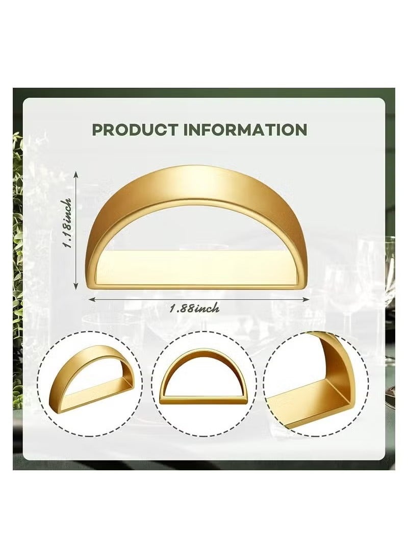 12 قطعة حلقات مناديل، حامل حلقات مناديل من الفولاذ المقاوم للصدأ باللون الذهبي، حلقات مناديل نصف دائرية من سبائك الزنك بتصميم عصري، مشبك مناديل بسيط وعصري على شكل حرف D، حلقات مناديل مصقولة باللون الذهبي، تستخدم لتزيين الطاولة والمطبخ وحفلات العشاء وحفلات الزفاف. - Image 5
