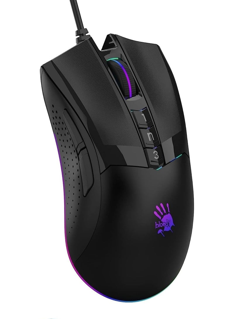 Bloody For Bloody W90-Max Gaming Mouse RGB – 4 Core Activated – 4 Types LOD Setting Switch – 10,000 CPI / 250 IPS / 2000 Hz Report Rate – 4M Onboard Memory – Dual-Injection Rubber Wheel | Black - Image 1