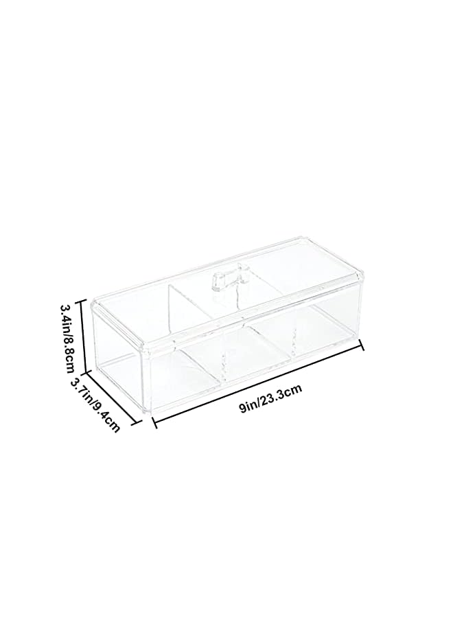 Raxoom Qtip Holder Dispenser, 3 Compartments Cotton Ball Holder, Bathroom Canisters for Swab, Ball, Pad Organizer, Clear Acrylic Containers with Lid Vanity Countertop Rectangle and Swab Organizer - Image 3