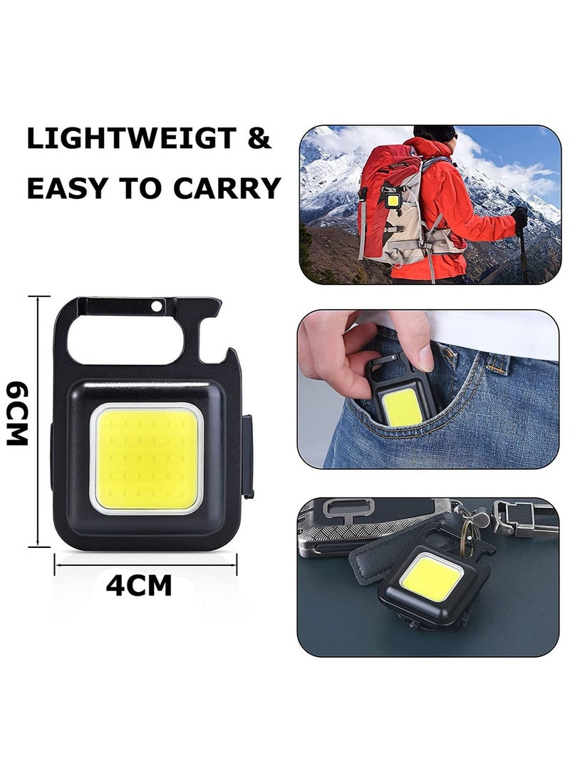 2 pc COB Keychain Work Light,Keychain Flashlight 1000 Lumen Emergency Light with 3 Light Mode Magnetic Work Light and Folding Bracket Bottle Opener,