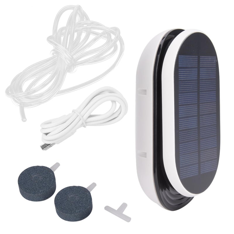 Solar Air Pump For Aquariums Fish Tanks Portable Oxygenator With USB Cable And Bubble Stone - Image 2