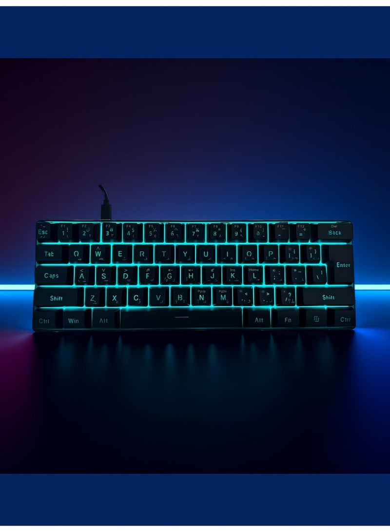 BS Gaming Membrane Keyboard | Arabic layout | 60% Wired RGB Backlit Compact Mini 61-Key Keyboard | For PC | Laptops - Black - Image 5