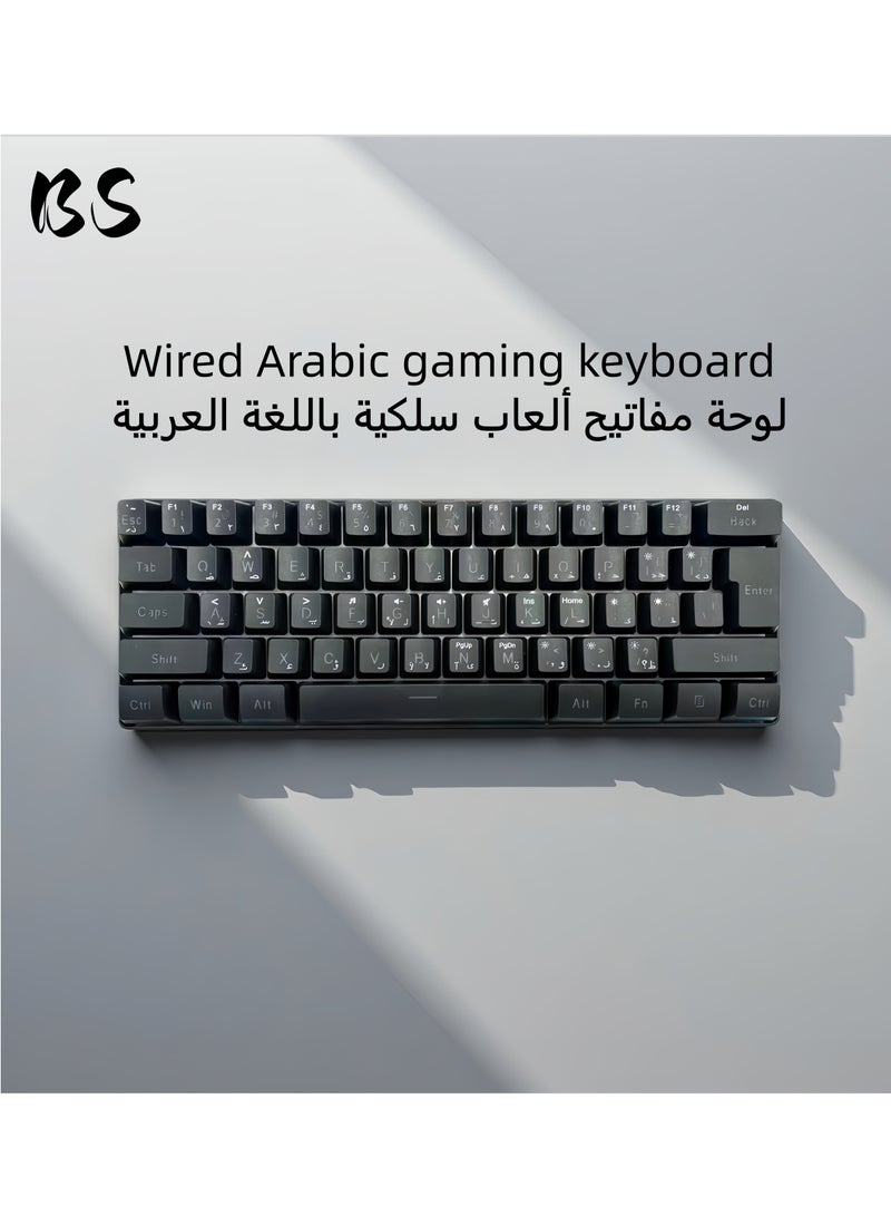 BS Gaming Membrane Keyboard | Arabic layout | 60% Wired RGB Backlit Compact Mini 61-Key Keyboard | For PC | Laptops - Black - Image 1