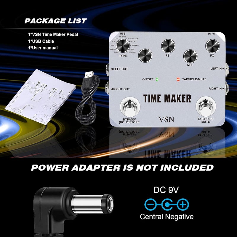 VSN Guitar Delay Pedal Time Maker 11 Types of Ultimate Delay Pedals Bass Guitar Effect Pedal with Tap Tempo True Bypass - Image 4