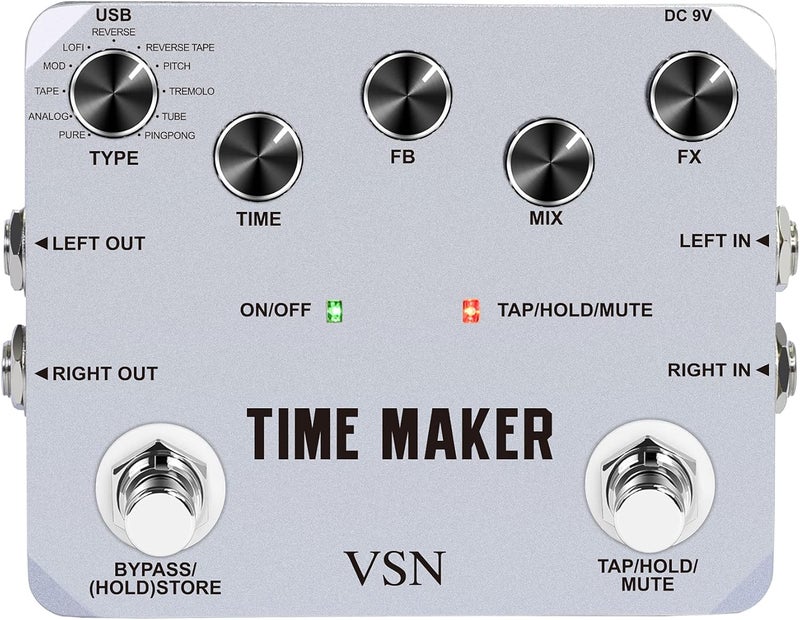 VSN Guitar Delay Pedal Time Maker 11 Types of Ultimate Delay Pedals Bass Guitar Effect Pedal with Tap Tempo True Bypass - Image 1