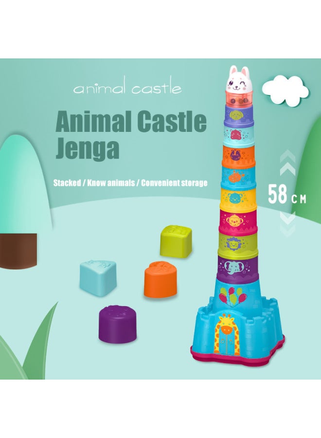 Early Childhood Education Animal Castle Stacked Cup Stacked High Building Blocks Rainbow Cup Toy Colorful Loop-Color:Unlimited  - Image 2