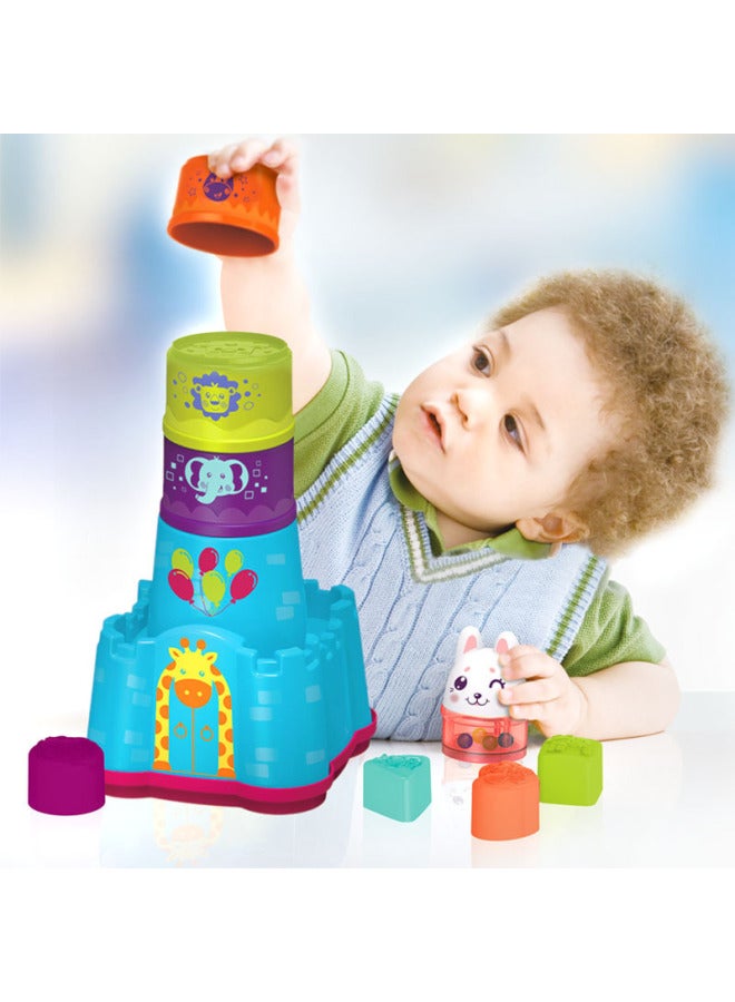 Early Childhood Education Animal Castle Stacked Cup Stacked High Building Blocks Rainbow Cup Toy Colorful Loop-Color:Unlimited  - Image 3