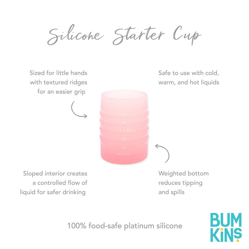 Bumkins Baby and Toddler Cups, Sip Cup, Spill Proof Training Drinking for Babies Ages 4 Months, Tip Proof, Platinum Silicone Starter Cup, First Year Learning Supplies, Easy to Hold, Holds 2oz, Pink - Image 4