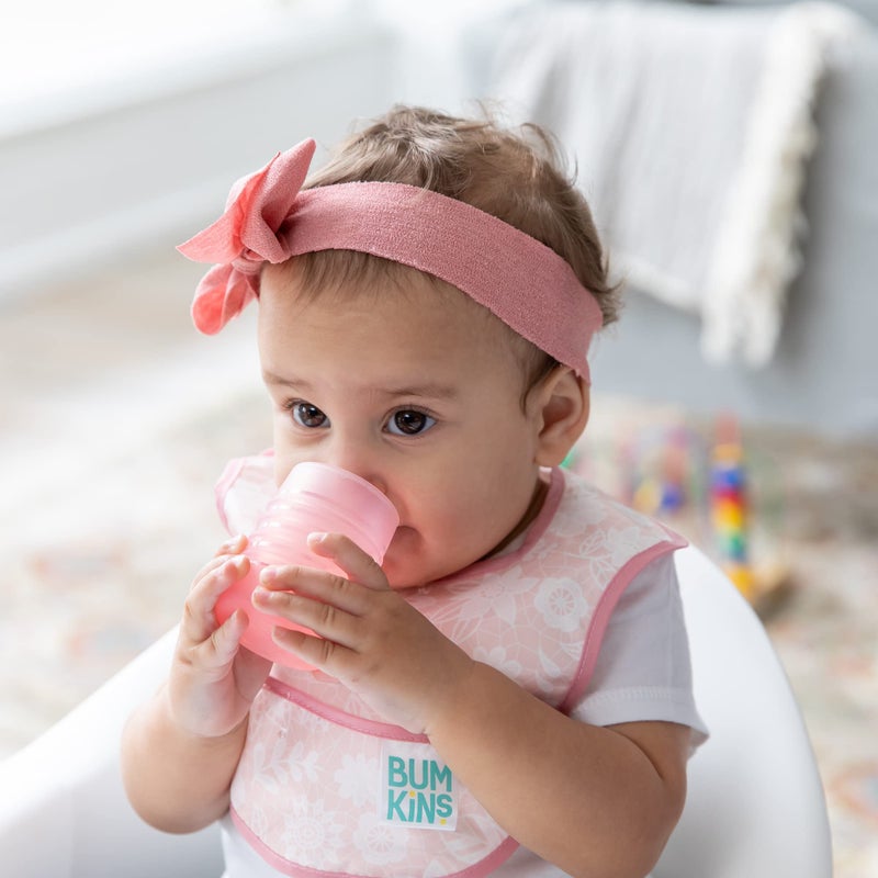 Bumkins Baby and Toddler Cups, Sip Cup, Spill Proof Training Drinking for Babies Ages 4 Months, Tip Proof, Platinum Silicone Starter Cup, First Year Learning Supplies, Easy to Hold, Holds 2oz, Pink - Image 3