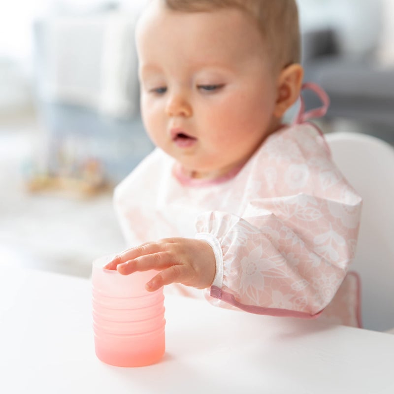 Bumkins Baby and Toddler Cups, Sip Cup, Spill Proof Training Drinking for Babies Ages 4 Months, Tip Proof, Platinum Silicone Starter Cup, First Year Learning Supplies, Easy to Hold, Holds 2oz, Pink - Image 2