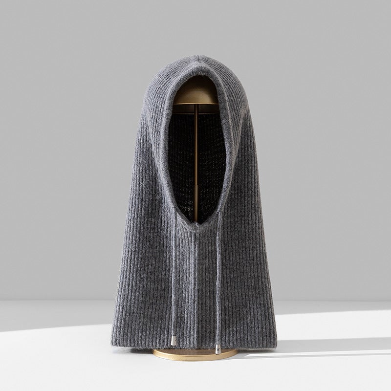 2024 autumn and winter new balaclava cap scarf hooded one mens and womens cap warm Korean pullover knitted hat Oatmeal - Image 5