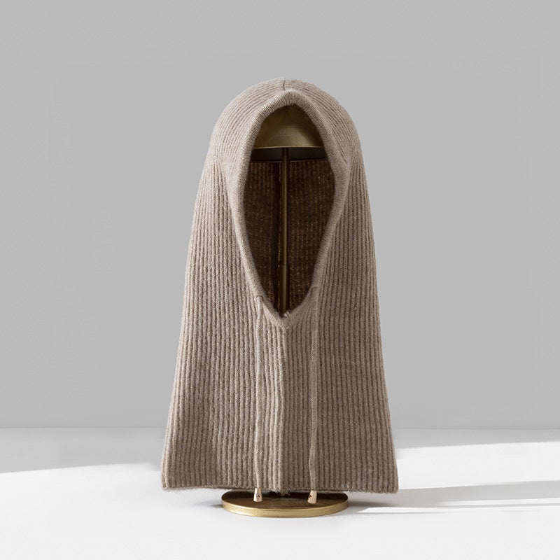 2024 autumn and winter new balaclava cap scarf hooded one mens and womens cap warm Korean pullover knitted hat Oatmeal - Image 1