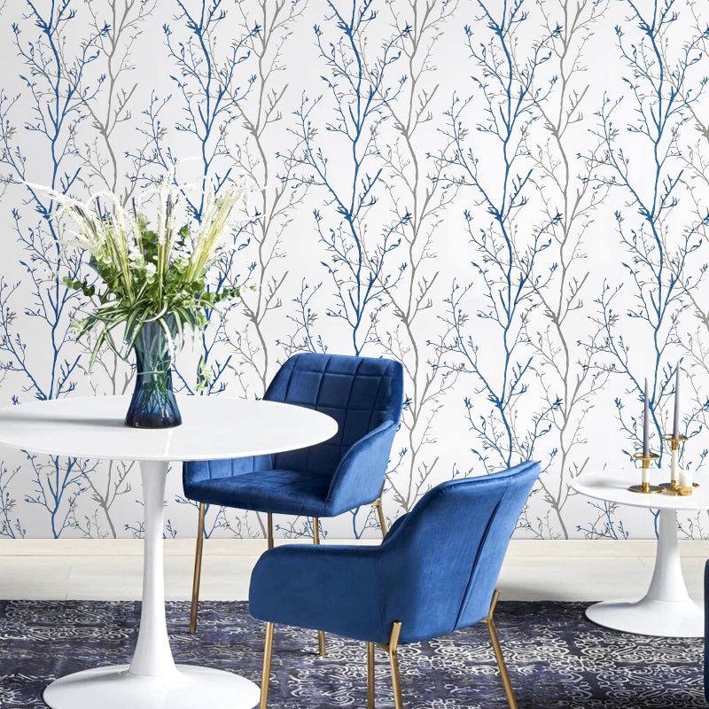 Melwod Grey Blue Tree Branches Peel and Stick Contact Paper 17.7" x 118" Modern Tree Branch Removable Wallpaper Natural Wall Paper Self-Adhesive Vinyl for Drawer Liner Furniture Crafts Accent Walls - Image 5