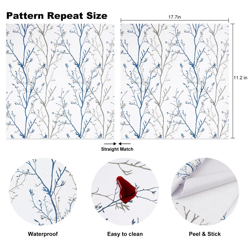 Melwod Grey Blue Tree Branches Peel and Stick Contact Paper 17.7" x 118" Modern Tree Branch Removable Wallpaper Natural Wall Paper Self-Adhesive Vinyl for Drawer Liner Furniture Crafts Accent Walls - Image 4