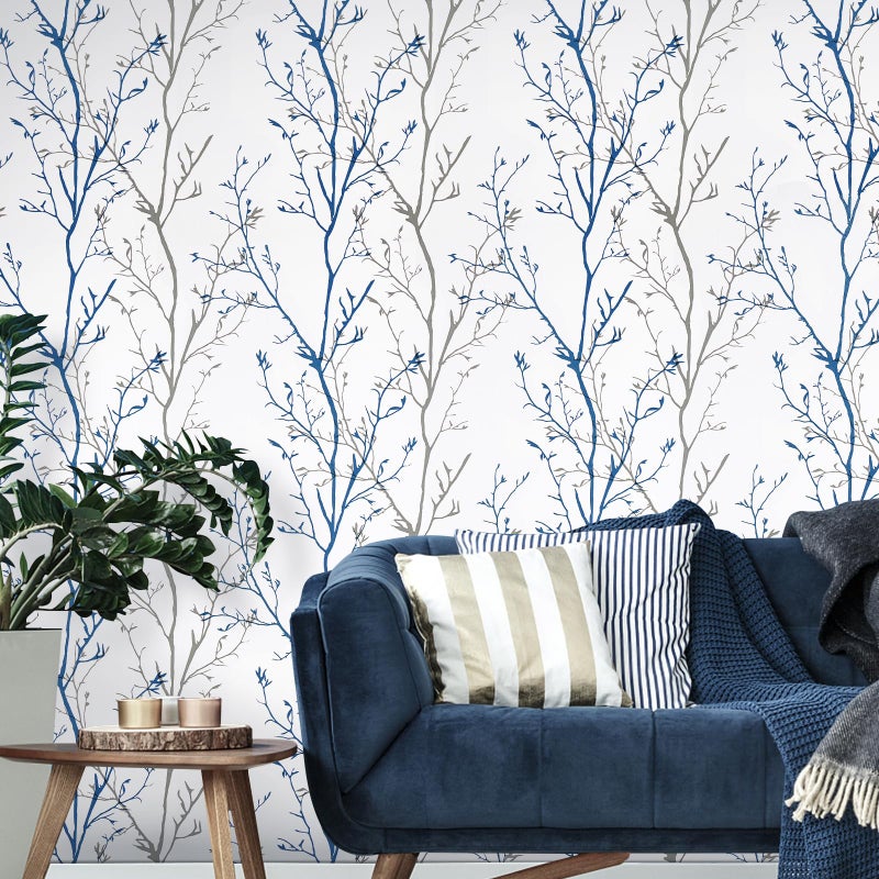 Melwod Grey Blue Tree Branches Peel and Stick Contact Paper 17.7" x 118" Modern Tree Branch Removable Wallpaper Natural Wall Paper Self-Adhesive Vinyl for Drawer Liner Furniture Crafts Accent Walls - Image 3