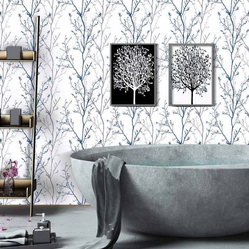 Melwod Grey Blue Tree Branches Peel and Stick Contact Paper 17.7" x 118" Modern Tree Branch Removable Wallpaper Natural Wall Paper Self-Adhesive Vinyl for Drawer Liner Furniture Crafts Accent Walls - Image 2