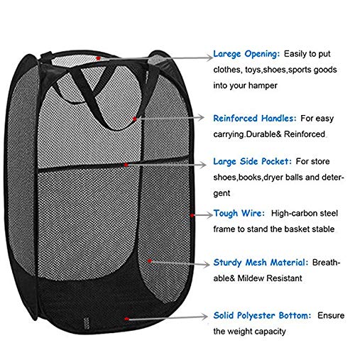 DurReus Foldable Large Pop Up Laundry Hamper with Pocket for Dirty Clothes,Sporting Goods,Baby Toys,Dorm Laundry Basket Rectangle Black - Image 4