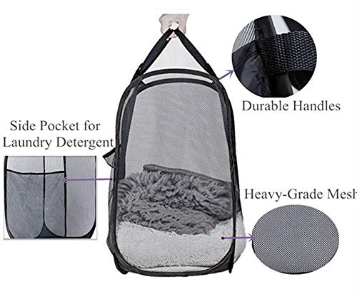 DurReus Foldable Large Pop Up Laundry Hamper with Pocket for Dirty Clothes,Sporting Goods,Baby Toys,Dorm Laundry Basket Rectangle Black - Image 5