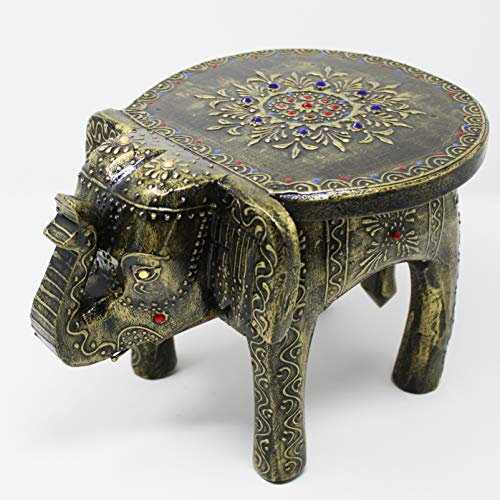 JH Gallery Handcrafted and Hand-Painted Wooden Elephant Decorative Showpiece Stool/Side Table for Home/Office/Living Or Bedroom Decor (Natural White), 20 cm, 8 Inches - Image 5